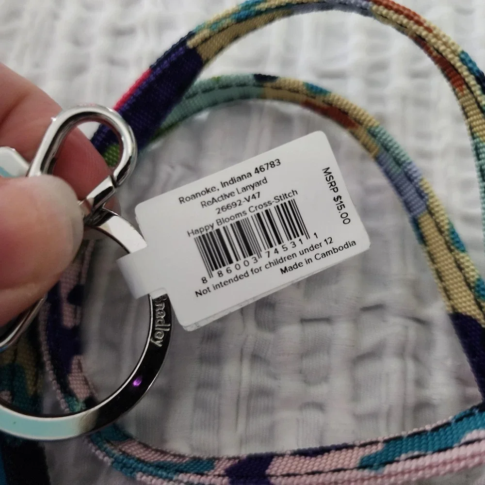 Vera Bradley ReActive Lanyard Happy Blooms Cross-Stitch Keychain 26692-V47 NEW